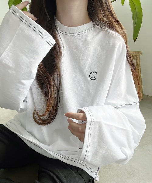 Nana（ナナ）の「オバケ刺繍ステッチロングTシャツ（Tシャツ/カットソー・レディース・ブラック/ホワイト・FREE）」の17枚目の写真