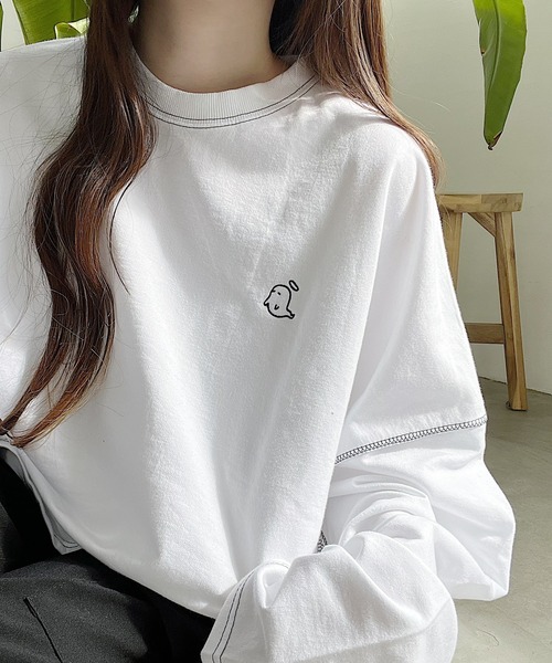 Nana（ナナ）の「オバケ刺繍ステッチロングTシャツ（Tシャツ/カットソー・レディース・ブラック/ホワイト・FREE）」の19枚目の写真