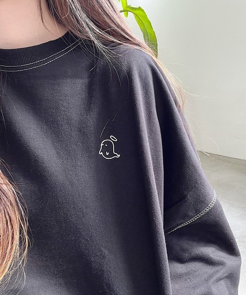 Nana（ナナ）の「オバケ刺繍ステッチロングTシャツ（Tシャツ/カットソー・レディース・ブラック/ホワイト・FREE）」の4枚目の写真