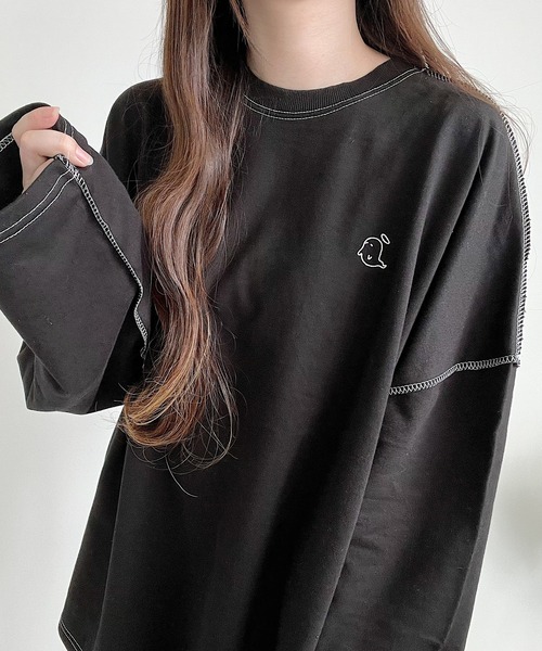 Nana（ナナ）の「オバケ刺繍ステッチロングTシャツ（Tシャツ/カットソー・レディース・ブラック/ホワイト・FREE）」の8枚目の写真
