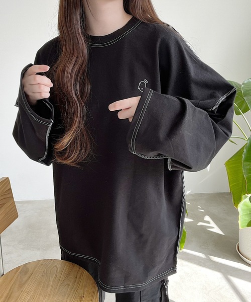 Nana（ナナ）の「オバケ刺繍ステッチロングTシャツ（Tシャツ/カットソー・レディース・ブラック/ホワイト・FREE）」の10枚目の写真