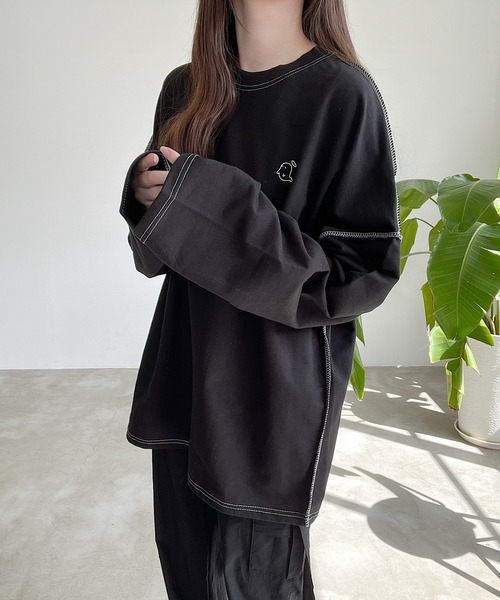 Nana（ナナ）の「オバケ刺繍ステッチロングTシャツ（Tシャツ/カットソー・レディース・ブラック/ホワイト・FREE）」の11枚目の写真