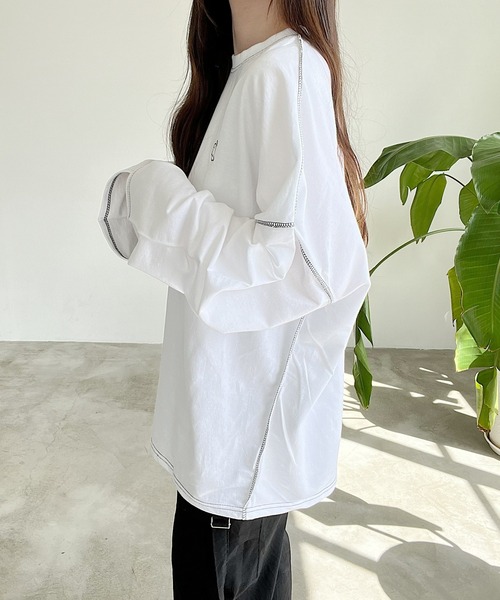 Nana（ナナ）の「オバケ刺繍ステッチロングTシャツ（Tシャツ/カットソー・レディース・ブラック/ホワイト・FREE）」の20枚目の写真