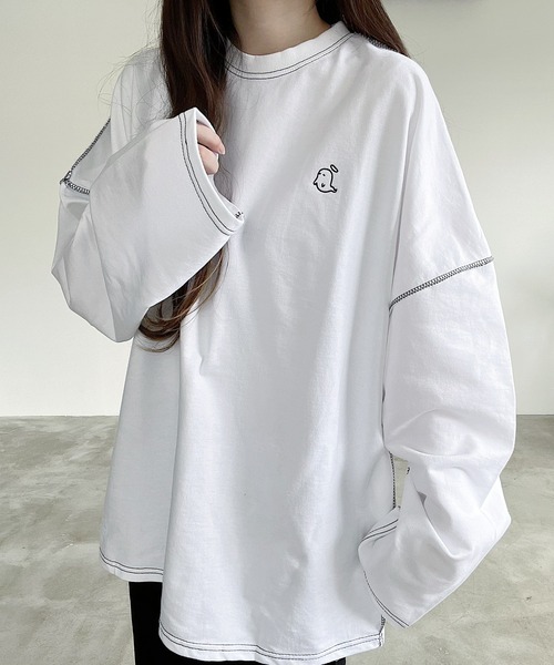 Nana（ナナ）の「オバケ刺繍ステッチロングTシャツ（Tシャツ/カットソー・レディース・ブラック/ホワイト・FREE）」の21枚目の写真