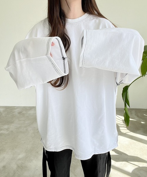 Nana（ナナ）の「オバケ刺繍ステッチロングTシャツ（Tシャツ/カットソー・レディース・ブラック/ホワイト・FREE）」の22枚目の写真
