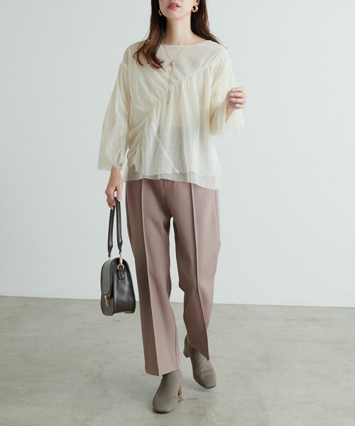 natural couture(ナチュラルクチュール)の「ネットチュールアシメ切替プルオーバー(Tシャツ/カットソー・レディース・チャコールグレー/グレイッシュベージュ/ピンク系その他/アイボリー・FREE)」の8枚目の写真