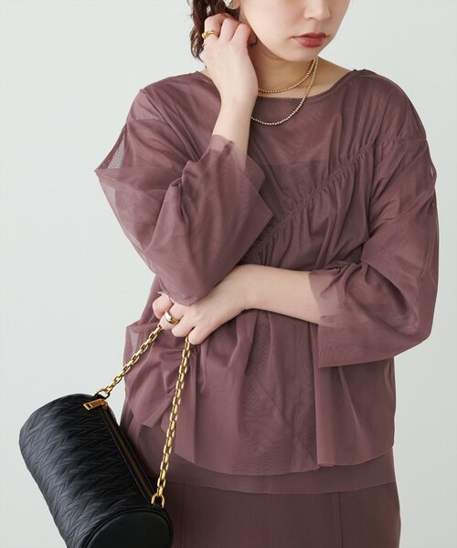 natural couture(ナチュラルクチュール)の「ネットチュールアシメ切替プルオーバー(Tシャツ/カットソー・レディース・チャコールグレー/グレイッシュベージュ/ピンク系その他/アイボリー・FREE)」の20枚目の写真