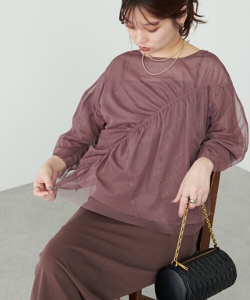 natural couture(ナチュラルクチュール)の「ネットチュールアシメ切替プルオーバー(Tシャツ/カットソー・レディース・チャコールグレー/グレイッシュベージュ/ピンク系その他/アイボリー・FREE)」の21枚目の写真