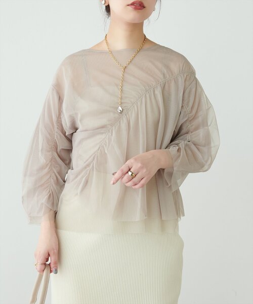 natural couture(ナチュラルクチュール)の「ネットチュールアシメ切替プルオーバー(Tシャツ/カットソー・レディース・チャコールグレー/グレイッシュベージュ/ピンク系その他/アイボリー・FREE)」の17枚目の写真