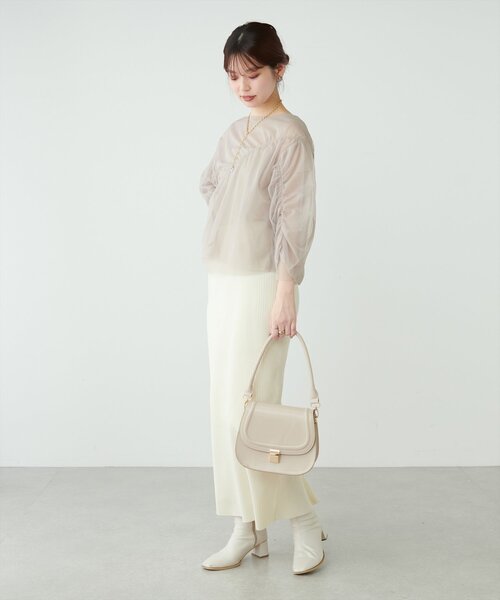 natural couture(ナチュラルクチュール)の「ネットチュールアシメ切替プルオーバー(Tシャツ/カットソー・レディース・チャコールグレー/グレイッシュベージュ/ピンク系その他/アイボリー・FREE)」の19枚目の写真