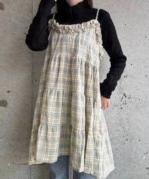 チェックリボンキャミワンピース