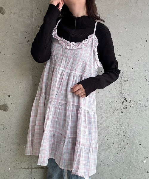 merrylatte(メリーラテ)の「チェックリボンキャミワンピース(ワンピース・レディース・イエロー・FREE)」の5枚目の写真