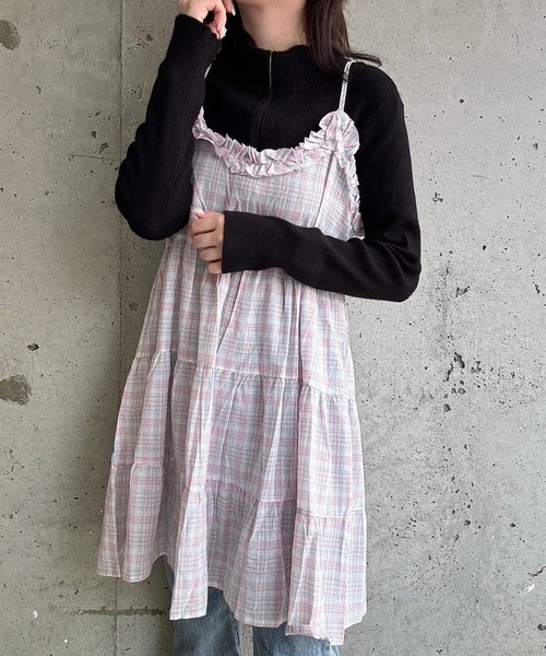 merrylatte(メリーラテ)の「チェックリボンキャミワンピース(ワンピース・レディース・イエロー・FREE)」の6枚目の写真