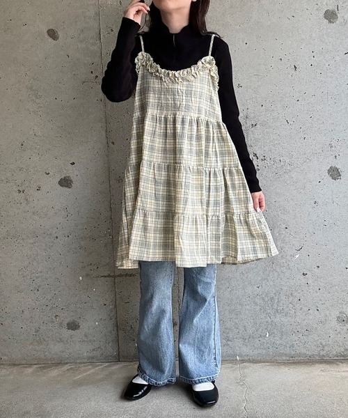 merrylatte(メリーラテ)の「チェックリボンキャミワンピース(ワンピース・レディース・イエロー・FREE)」の7枚目の写真