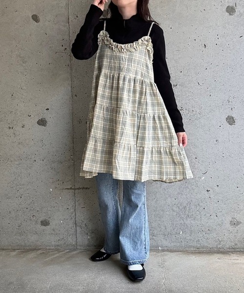 merrylatte(メリーラテ)の「チェックリボンキャミワンピース(ワンピース・レディース・イエロー・FREE)」の8枚目の写真