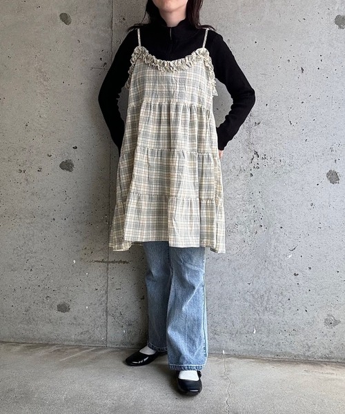 merrylatte(メリーラテ)の「チェックリボンキャミワンピース(ワンピース・レディース・イエロー・FREE)」の10枚目の写真