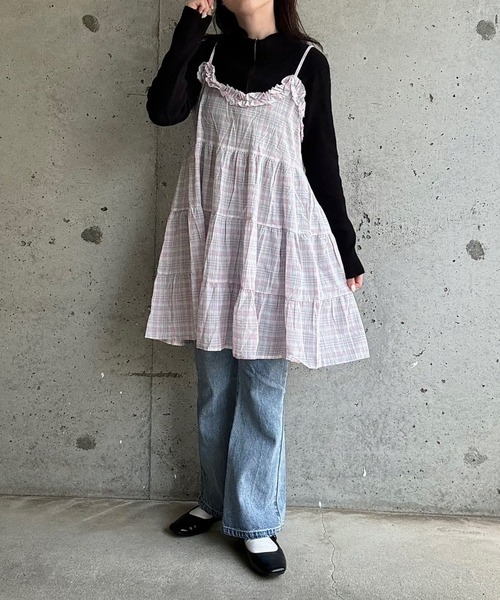 merrylatte(メリーラテ)の「チェックリボンキャミワンピース(ワンピース・レディース・イエロー・FREE)」の12枚目の写真