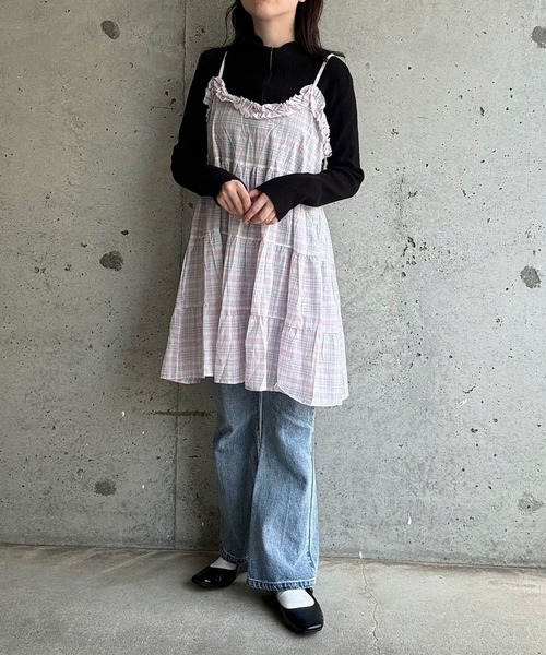 merrylatte(メリーラテ)の「チェックリボンキャミワンピース(ワンピース・レディース・イエロー・FREE)」の13枚目の写真