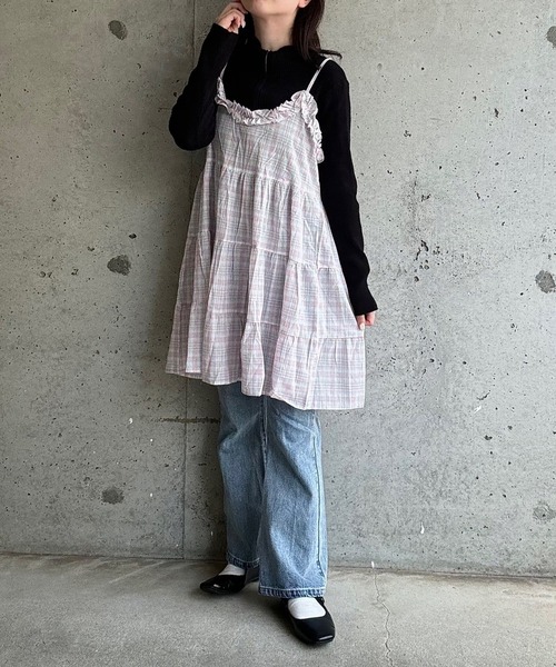 merrylatte(メリーラテ)の「チェックリボンキャミワンピース(ワンピース・レディース・イエロー・FREE)」の14枚目の写真