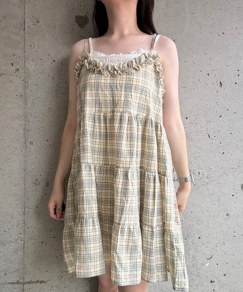 merrylatte(メリーラテ)の「チェックリボンキャミワンピース(ワンピース・レディース・イエロー・FREE)」の16枚目の写真
