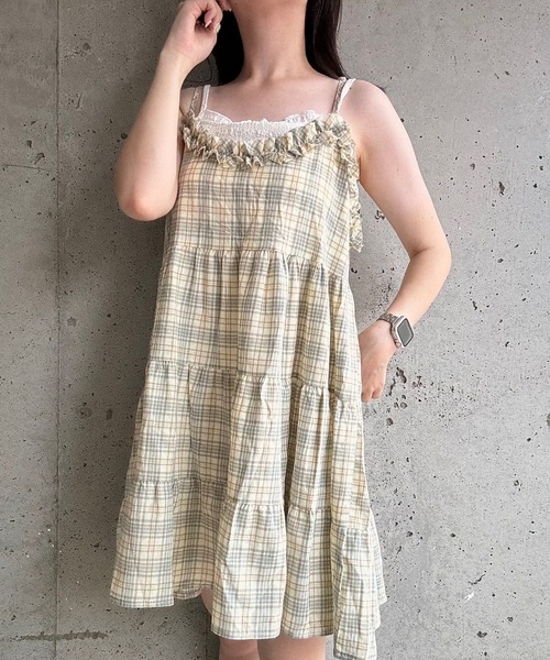 merrylatte(メリーラテ)の「チェックリボンキャミワンピース(ワンピース・レディース・イエロー・FREE)」の17枚目の写真