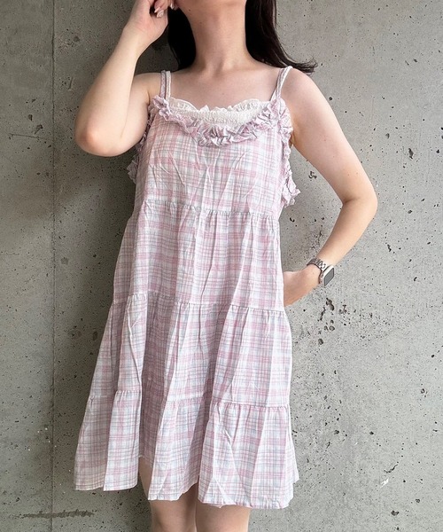 merrylatte(メリーラテ)の「チェックリボンキャミワンピース(ワンピース・レディース・イエロー・FREE)」の22枚目の写真