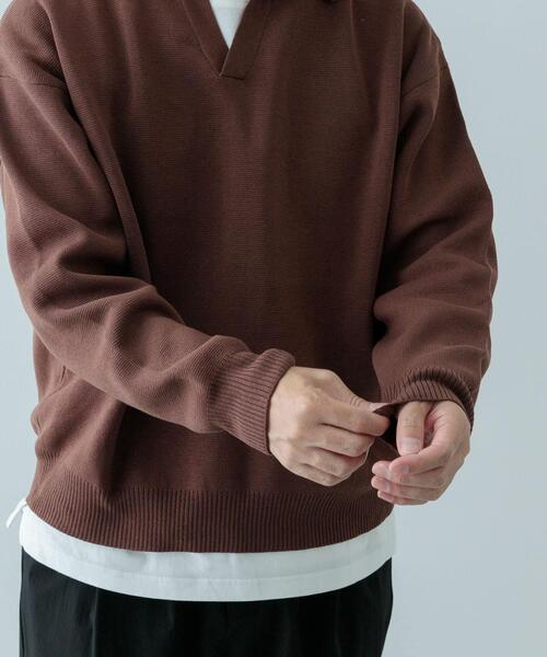 ITEMS URBANRESEARCH（アイテムズ アーバンリサーチ）の「『抗菌/マシンウォッシャブル/UVカット』ミラノリブ スキッパーニットインナーセット（ニット/セーター・メンズ・ブラウン/ベージュ/ブラック・MEDIUM/LARGE）」の5枚目の写真
