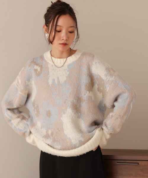 Bab（バブ）の「ニュアンス柄ケガキニットトップス（ニット/セーター・レディース・アイボリー/グレー/ピンク/グリーン・FREE）」の5枚目の写真