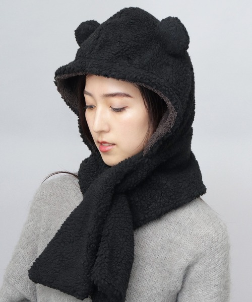セール】シープボア くま耳 フードマフラー 耳付き（ネックウォーマー