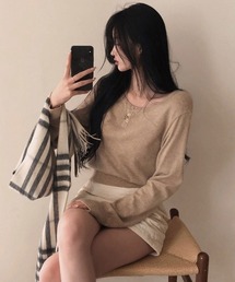 [BELLIDE MADE] ソフトヘンリーネックボタンニット