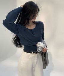 [BELLIDE MADE] ソフトヘンリーネックボタンニット