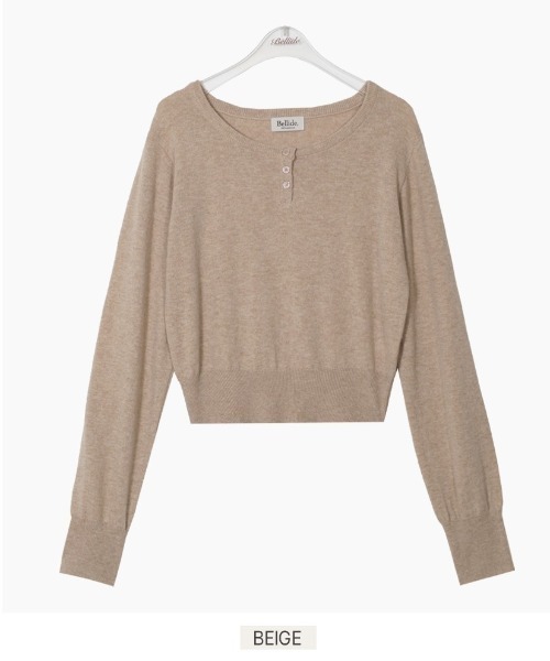 BEIDELLI（ベイデリー）の「[BELLIDE MADE] ソフトヘンリーネックボタンニット（ニット/セーター・レディース・ブラック/ネイビー/ベージュ/グレー・FREE）」の11枚目の写真