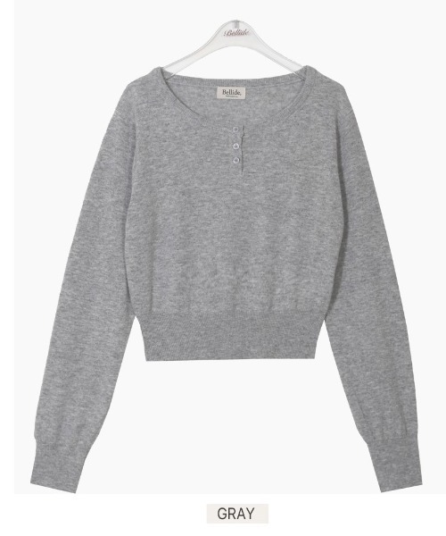 BEIDELLI（ベイデリー）の「[BELLIDE MADE] ソフトヘンリーネックボタンニット（ニット/セーター・レディース・ブラック/ネイビー/ベージュ/グレー・FREE）」の12枚目の写真
