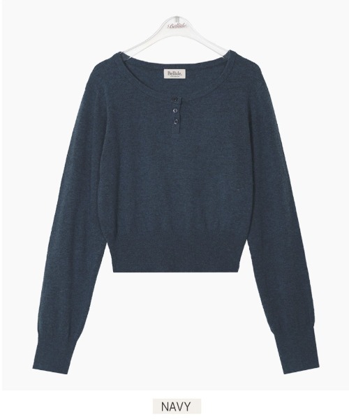 BEIDELLI（ベイデリー）の「[BELLIDE MADE] ソフトヘンリーネックボタンニット（ニット/セーター・レディース・ブラック/ネイビー/ベージュ/グレー・FREE）」の10枚目の写真