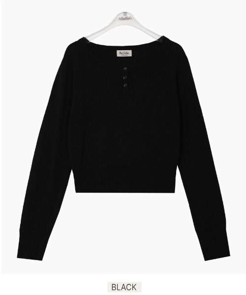 BEIDELLI（ベイデリー）の「[BELLIDE MADE] ソフトヘンリーネックボタンニット（ニット/セーター・レディース・ブラック/ネイビー/ベージュ/グレー・FREE）」の9枚目の写真