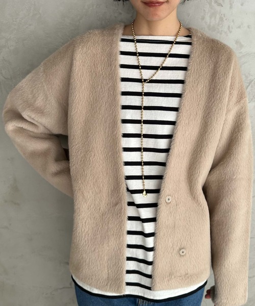 Doux archives（ドゥアルシーヴ）の「ダブルフェイスカーデ（カーディガン/ボレロ・レディース・ブルー/チャコールグレー/ベージュ・FREE）」の4枚目の写真