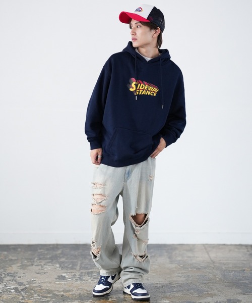 SIDEWAY STANCE（サイドウェイスタンス）の「【SIDEWAY STANCE】特殊加工 スウェット パーカー（パーカー・メンズ・ネイビー/ブラック/ライトグレー系1/ネイビー系/グレー系/ネイビー系1/ブラック系1/ライトグレー/ブラック系・SMALL/X-LARGE/LARGE/MEDIUM）」の20枚目の写真