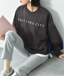 デニム切替フロッキーロゴプルオーバー