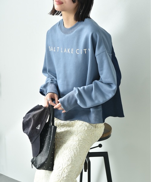 INTERPLANET（インタープラネット）の「デニム切替フロッキーロゴプルオーバー（スウェット・レディース・オートミール/チャコールグレー/ブルー・FREE）」の19枚目の写真