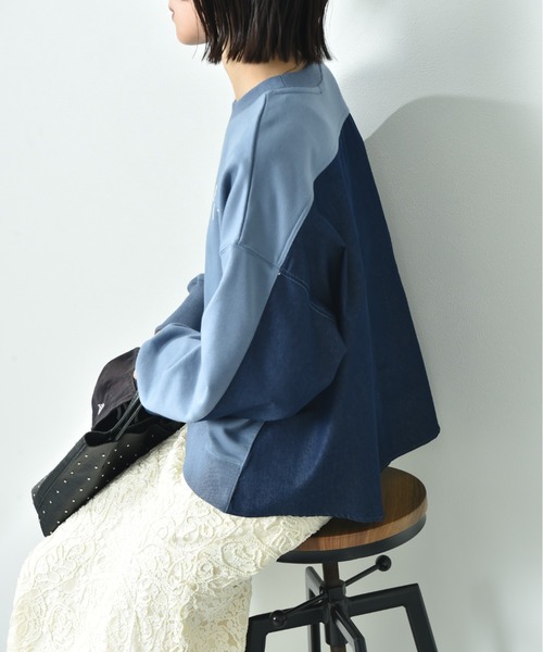 INTERPLANET（インタープラネット）の「デニム切替フロッキーロゴプルオーバー（スウェット・レディース・オートミール/チャコールグレー/ブルー・FREE）」の20枚目の写真