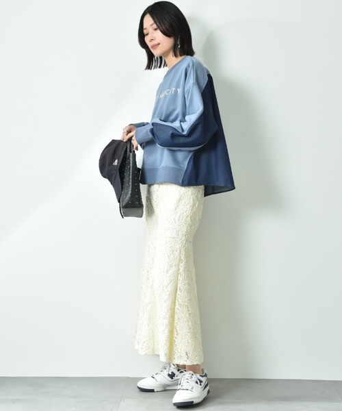 INTERPLANET（インタープラネット）の「デニム切替フロッキーロゴプルオーバー（スウェット・レディース・オートミール/チャコールグレー/ブルー・FREE）」の22枚目の写真