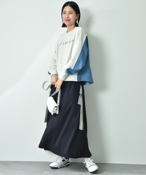 INTERPLANET（インタープラネット）の「デニム切替フロッキーロゴプルオーバー（スウェット・レディース・オートミール/チャコールグレー/ブルー・FREE）」の8枚目の写真