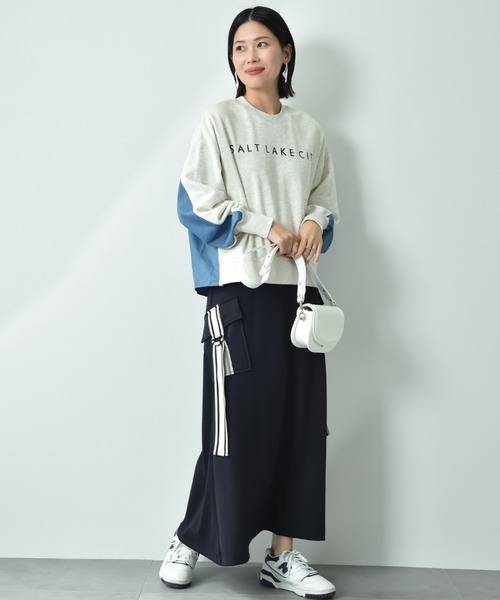 INTERPLANET（インタープラネット）の「デニム切替フロッキーロゴプルオーバー（スウェット・レディース・オートミール/チャコールグレー/ブルー・FREE）」の9枚目の写真