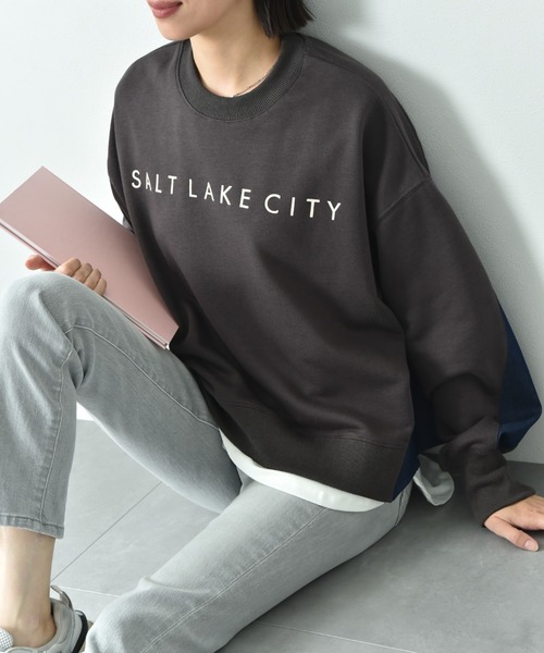 INTERPLANET（インタープラネット）の「デニム切替フロッキーロゴプルオーバー（スウェット・レディース・オートミール/チャコールグレー/ブルー・FREE）」の10枚目の写真