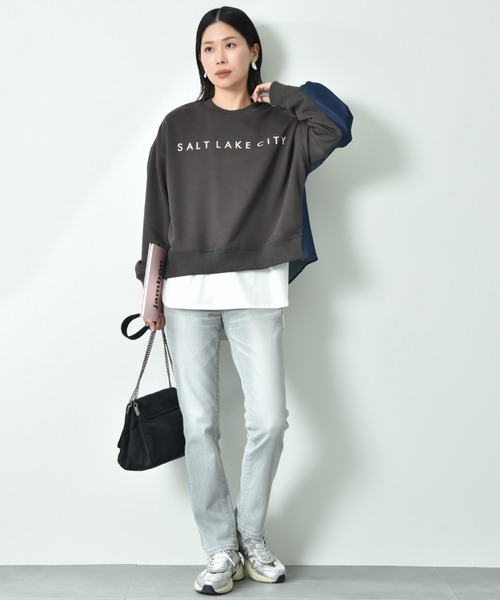 INTERPLANET（インタープラネット）の「デニム切替フロッキーロゴプルオーバー（スウェット・レディース・オートミール/チャコールグレー/ブルー・FREE）」の14枚目の写真