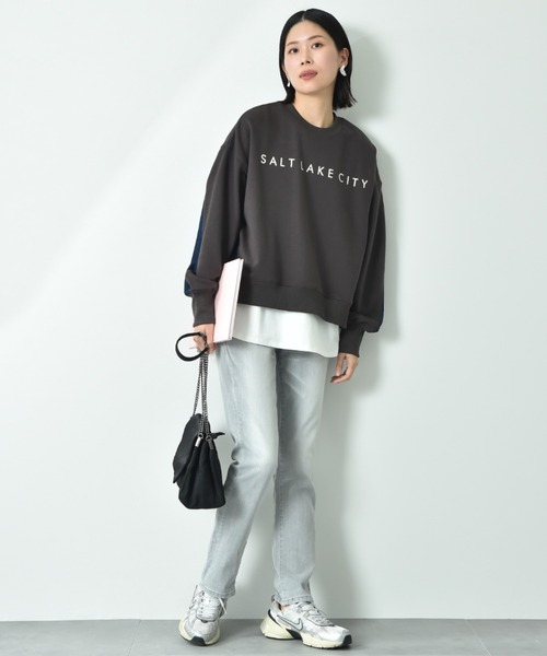 INTERPLANET（インタープラネット）の「デニム切替フロッキーロゴプルオーバー（スウェット・レディース・オートミール/チャコールグレー/ブルー・FREE）」の15枚目の写真