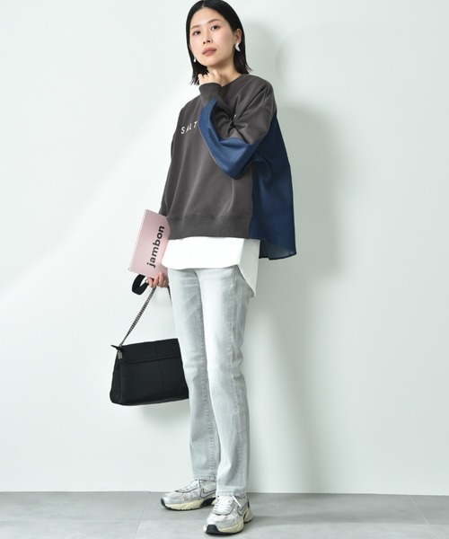 INTERPLANET（インタープラネット）の「デニム切替フロッキーロゴプルオーバー（スウェット・レディース・オートミール/チャコールグレー/ブルー・FREE）」の16枚目の写真