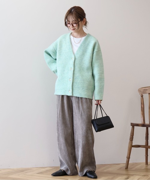 ブークレWフェイスVネックニットカーディガン（カーディガン