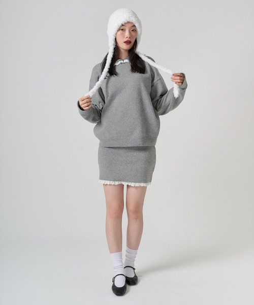 TINA:JOJUN(ティーナジョジュン)の「レース付き ニットスカート TINA:JOJUN(スカート・レディース・グレー/ブラック・M)」の7枚目の写真