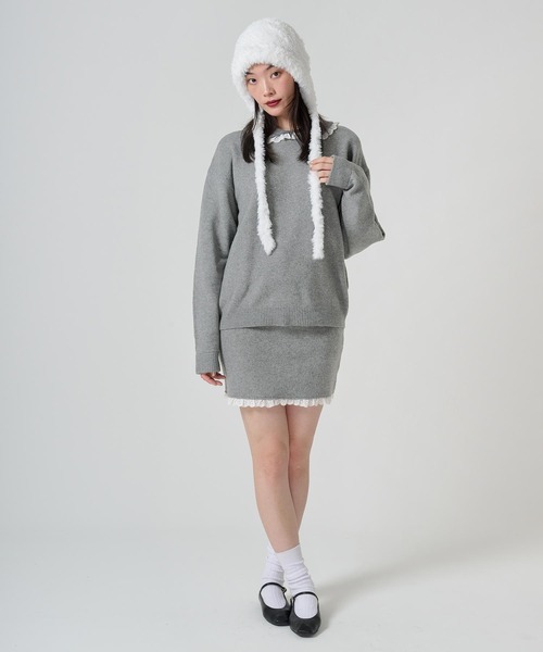 TINA:JOJUN(ティーナジョジュン)の「レース付き ニットスカート TINA:JOJUN(スカート・レディース・グレー/ブラック・M)」の10枚目の写真